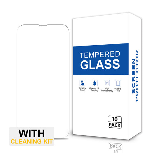 Tempered Glass for iPhone 13 / 13 Pro / 14 / 16e - Clear (With Cleaning Kit) (10 Pack)